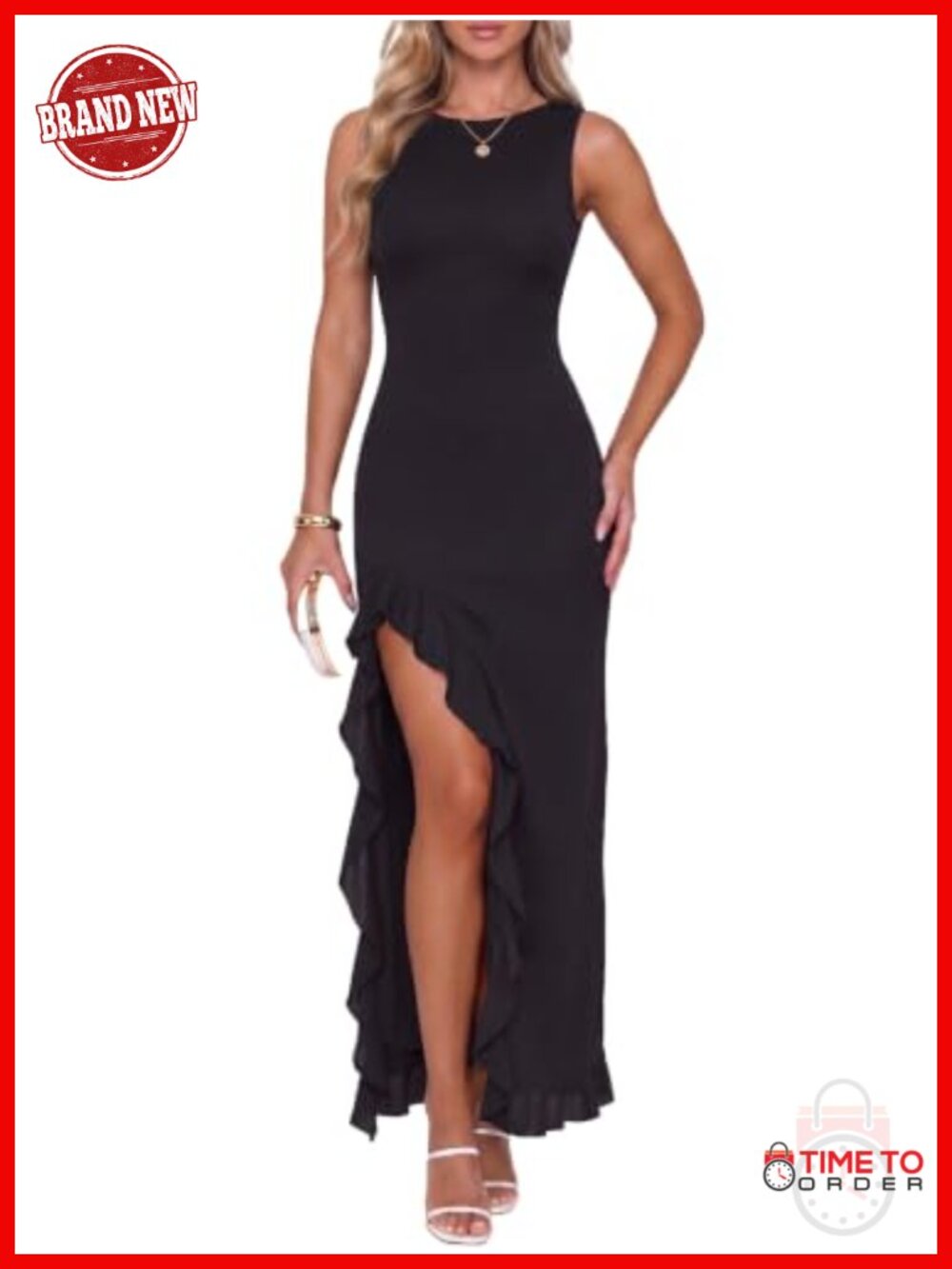 Sexy High Slit Mesh Ruffle Bodycon Dress Wedding Guest Cocktail Party